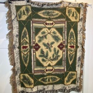 VINTAGE Rustic Cabin Lodge Forest themed Woven Tapestry Throw Blanket Cabincore